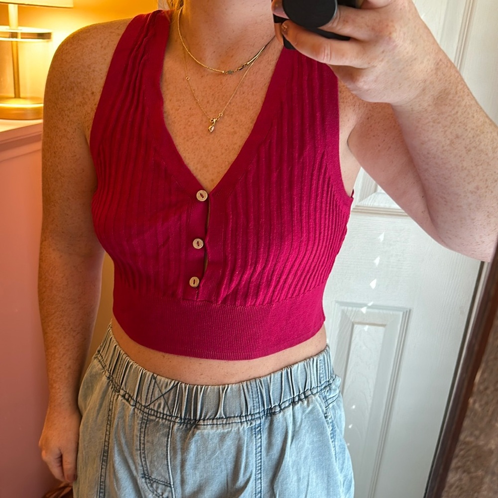 Free People Saturday Morning Crop Top Magenta